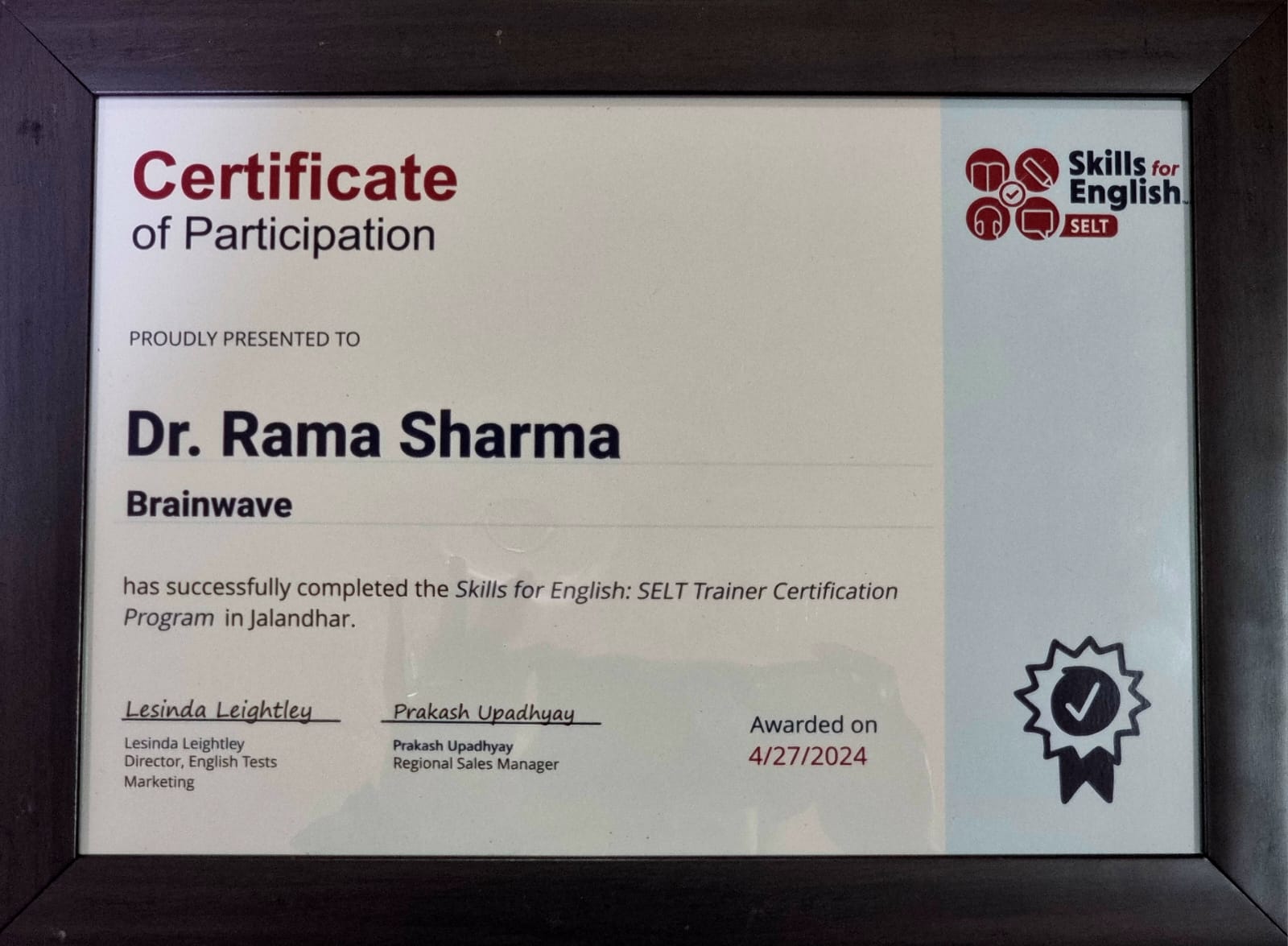 Dr. Rama Sharma SELT Certified